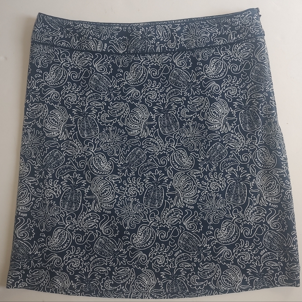 Vineyard Vines Margo Skirt Pineapple Paisley Lined Cotton Navy Blue White Zip 6